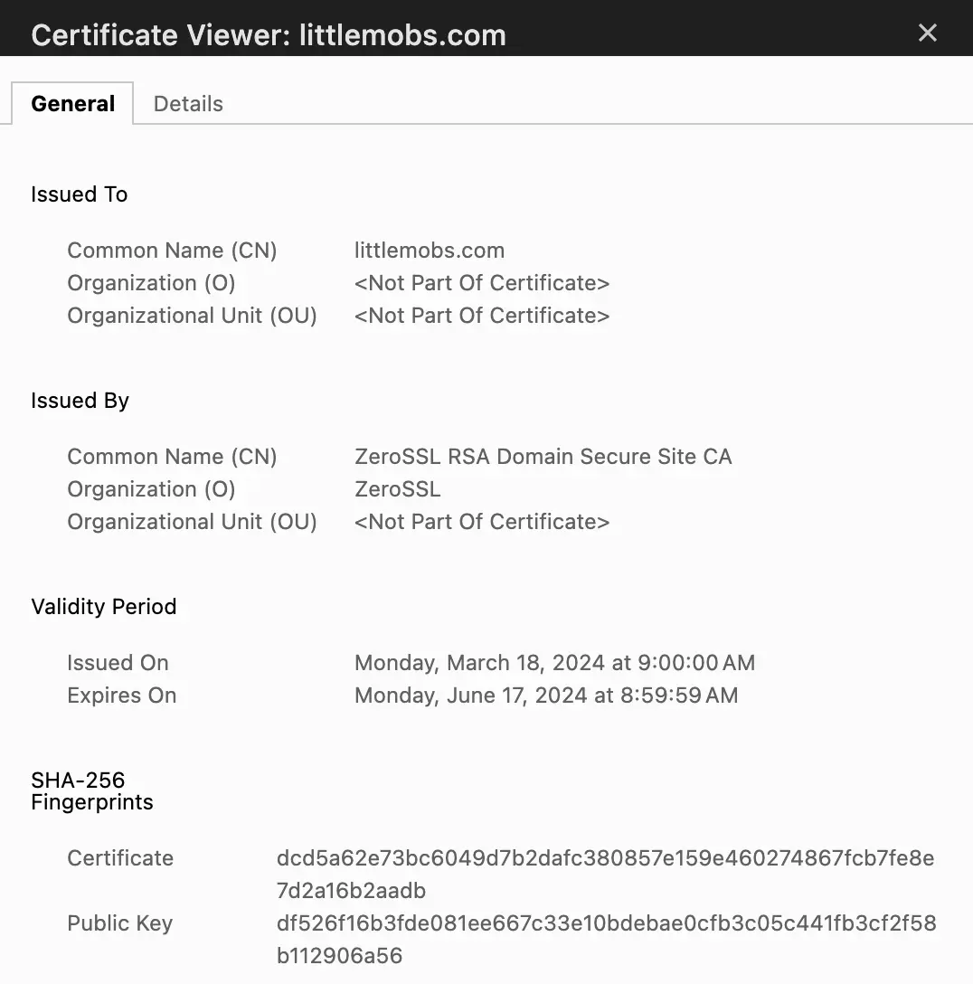 zerossl certificate details