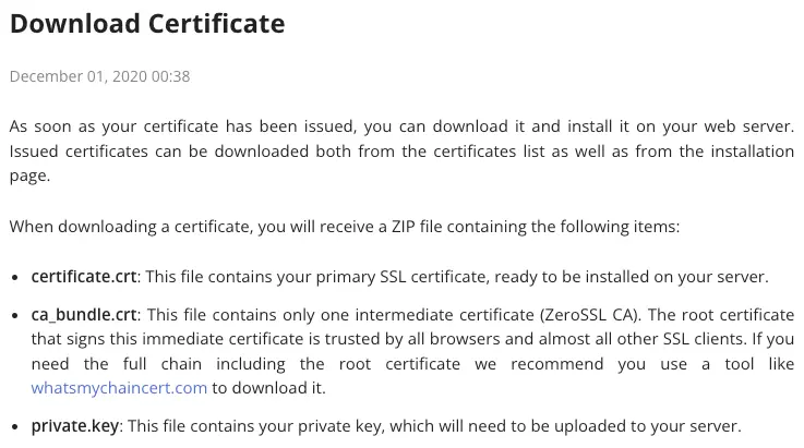 zerossl certificate files