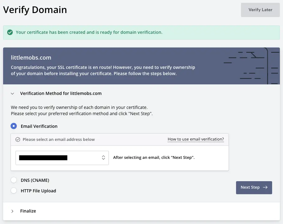 zerossl ownership verification