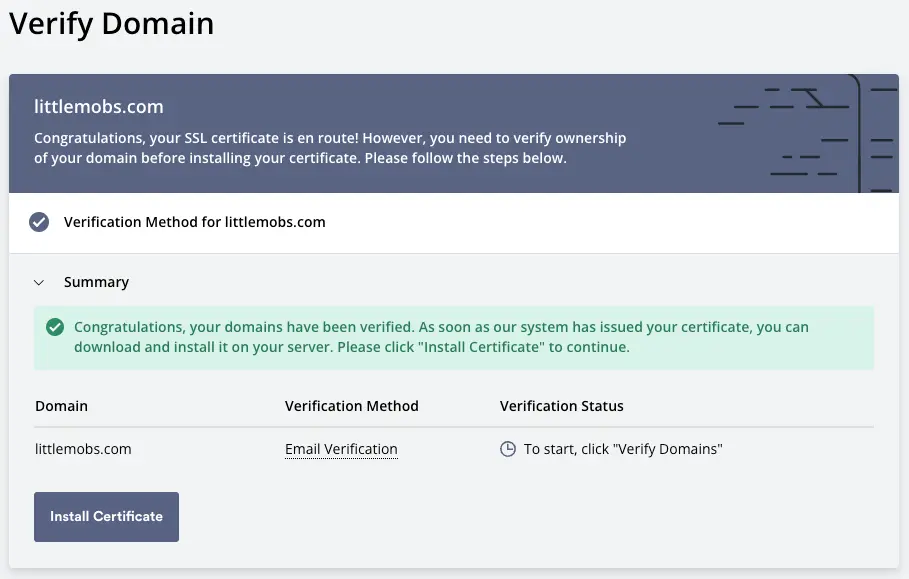 zerossl ownership verification success